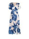 Abito lungo Curvy blu brillante con stampa floreale