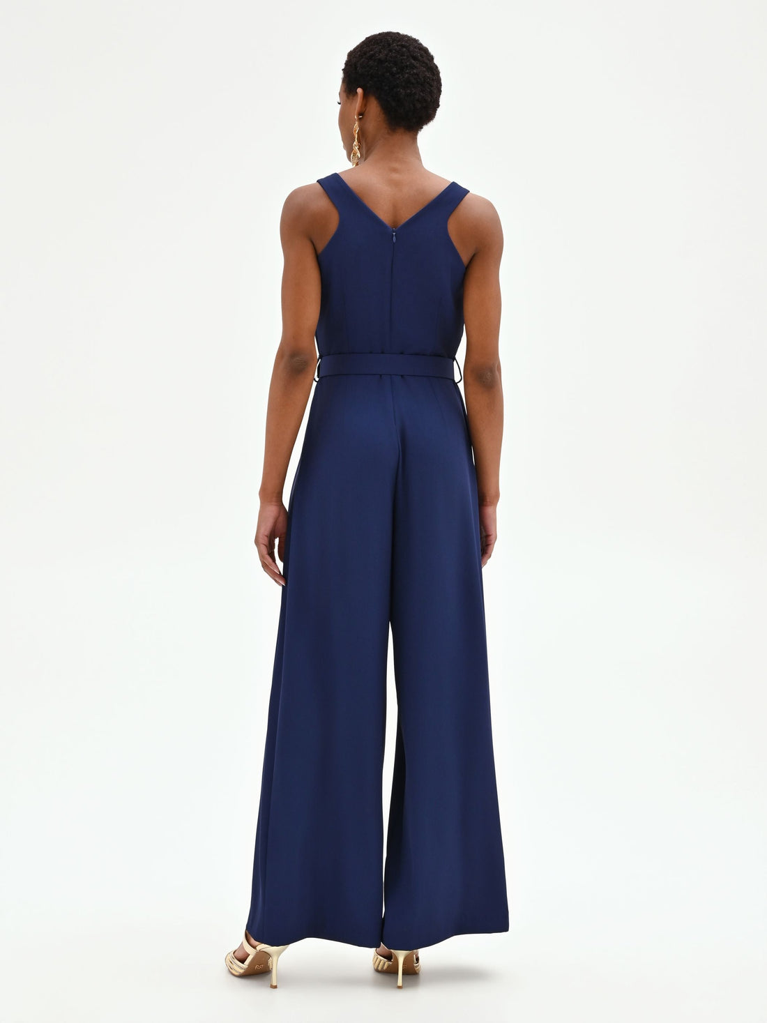 Tuta blu navy in cadi con pantalone palazzo