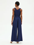 Tuta blu navy in cadi con pantalone palazzo