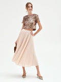 Gonna midi plissettata beige chiaro