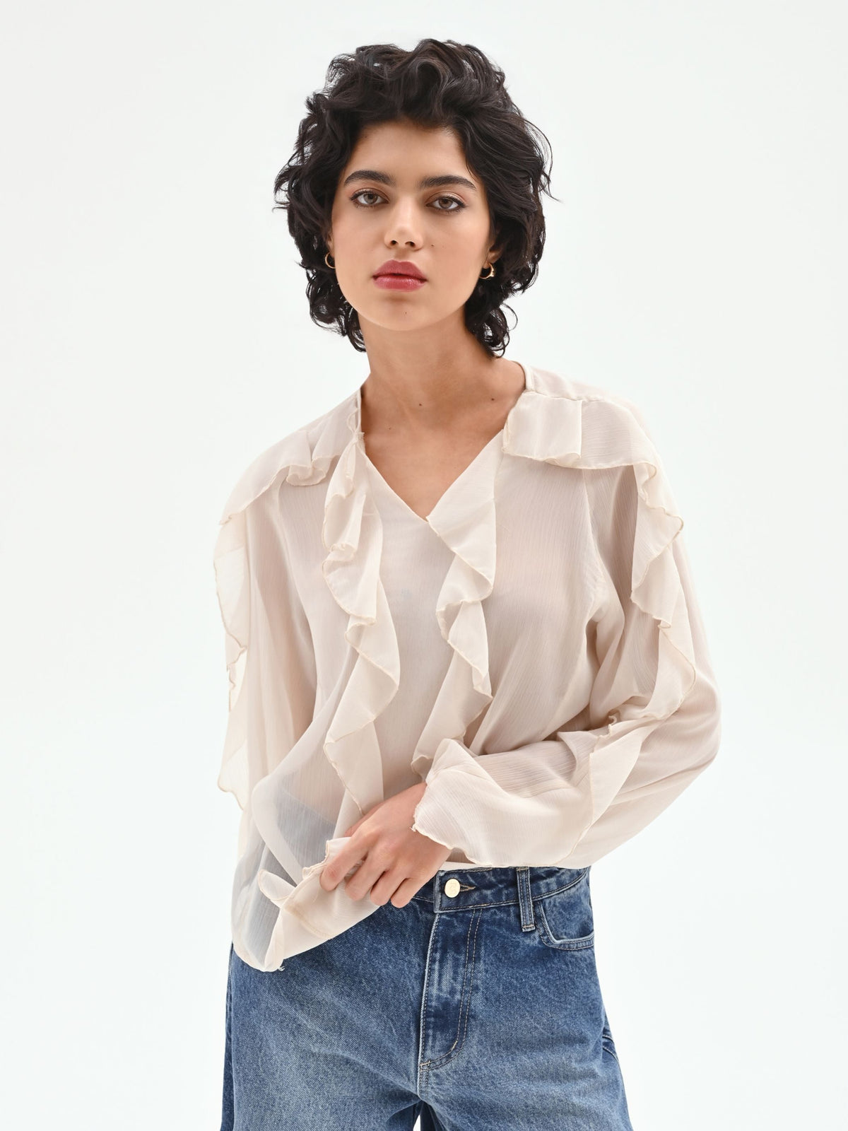 Blusa in georgette con rouches