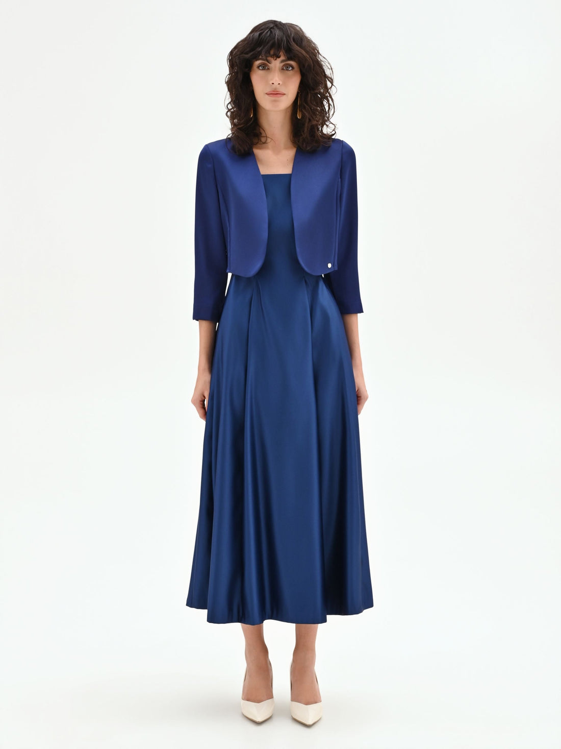 Coprispalle bolero blu in raso strutturato