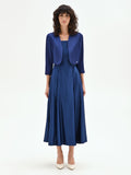 Coprispalle bolero blu in raso strutturato