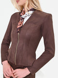 Giacca moro marrone in similpelle con baschina