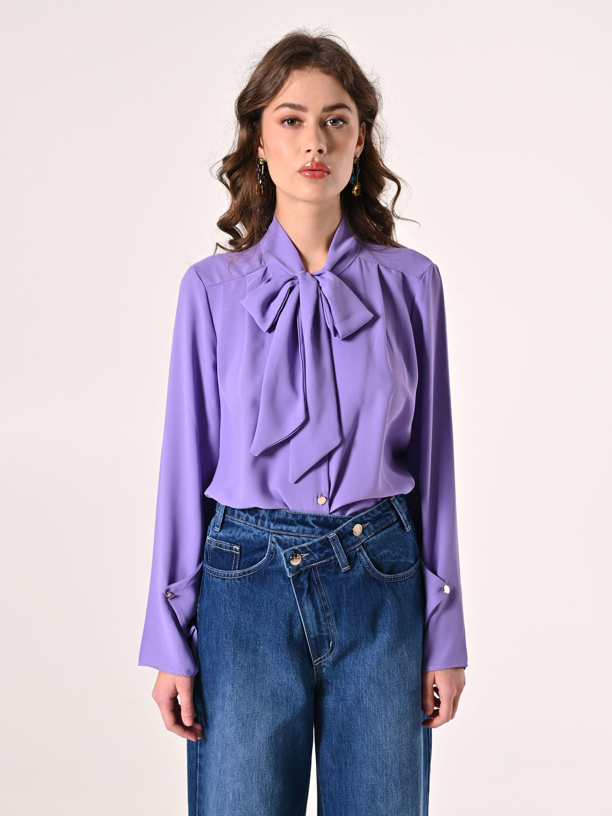 Blusa con Fiocco e Pinces Lilla