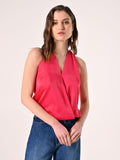 Top Fuxia in Raso con scollo all'Americana