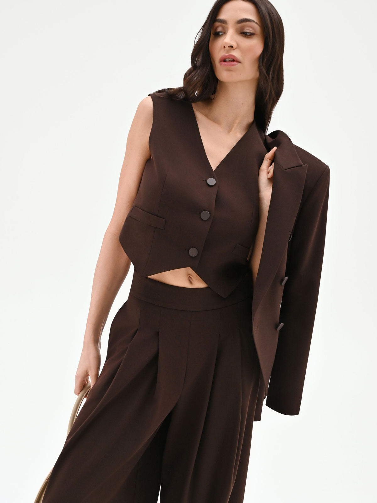 Gilet cropped moro marrone