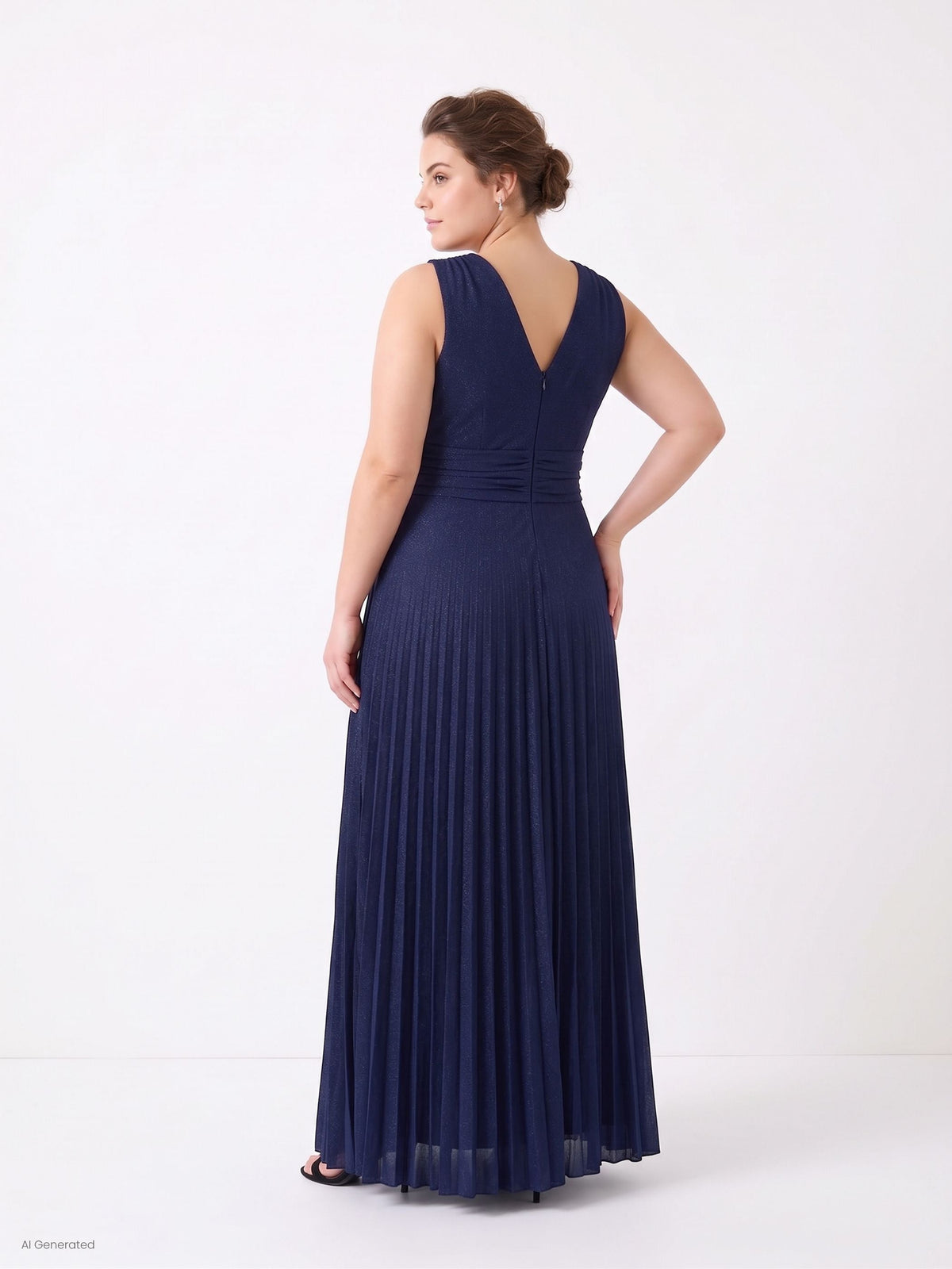 Abito lungo curvy blu navy in jersey glitter