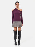 Maglia in viscosa bordeaux con scollo asimmetrico