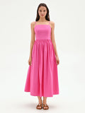 Abito midi fucsia con gonna ampia