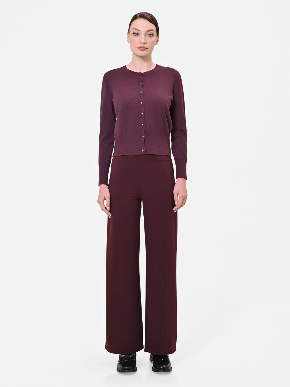 Cardigan girocollo bordeaux rosso in misto viscosa