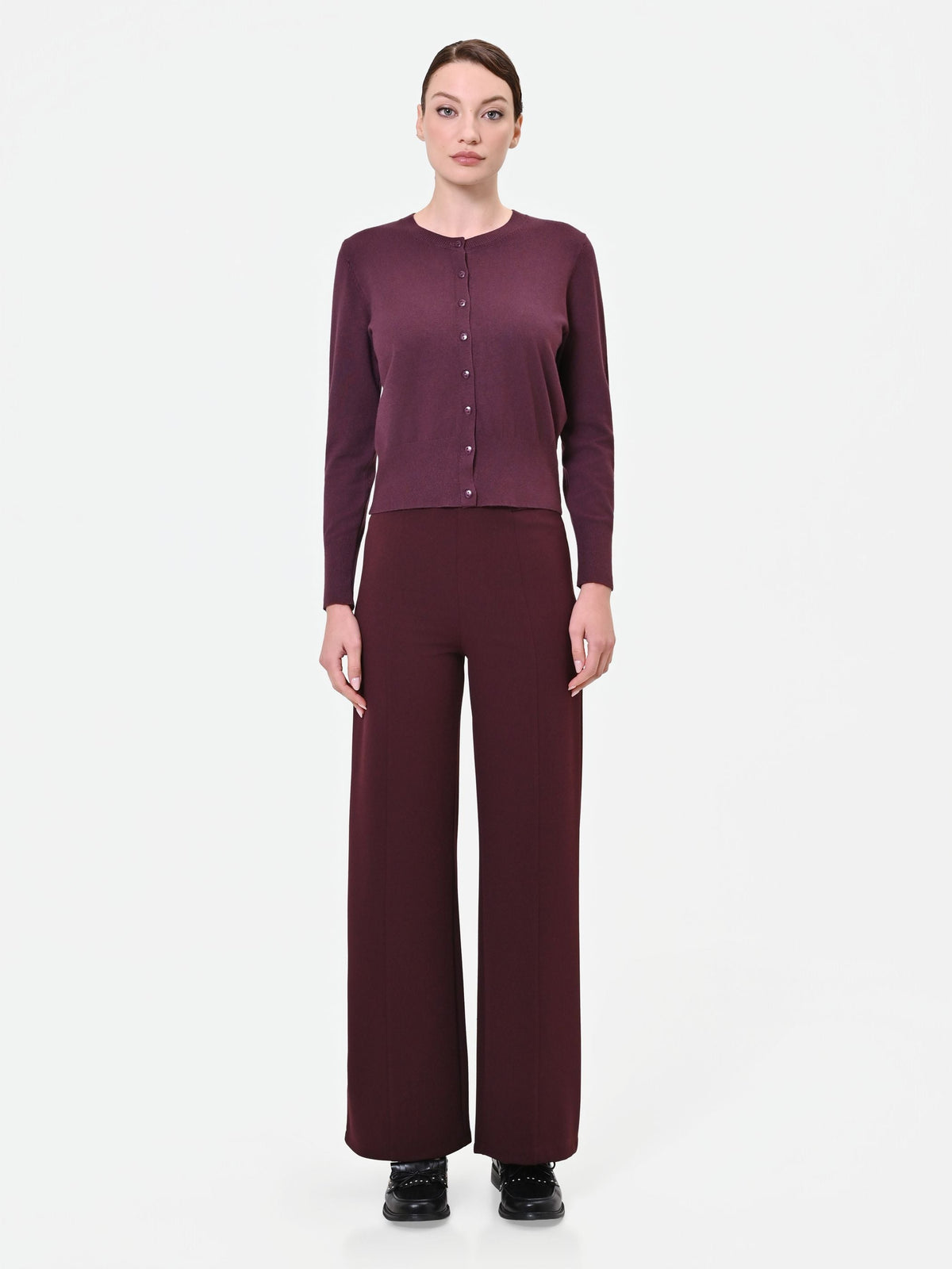 Cardigan girocollo bordeaux rosso in misto viscosa