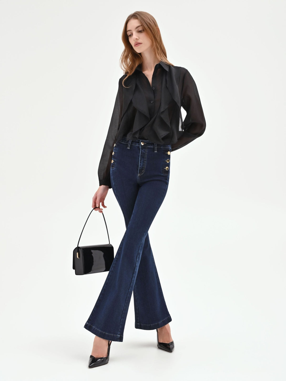 Jeans Blu a Zampa con Bottoni