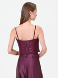 Top bustier in pizzo bordeaux rosso