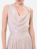 Abito midi tortora beige con scollo drappeggiato