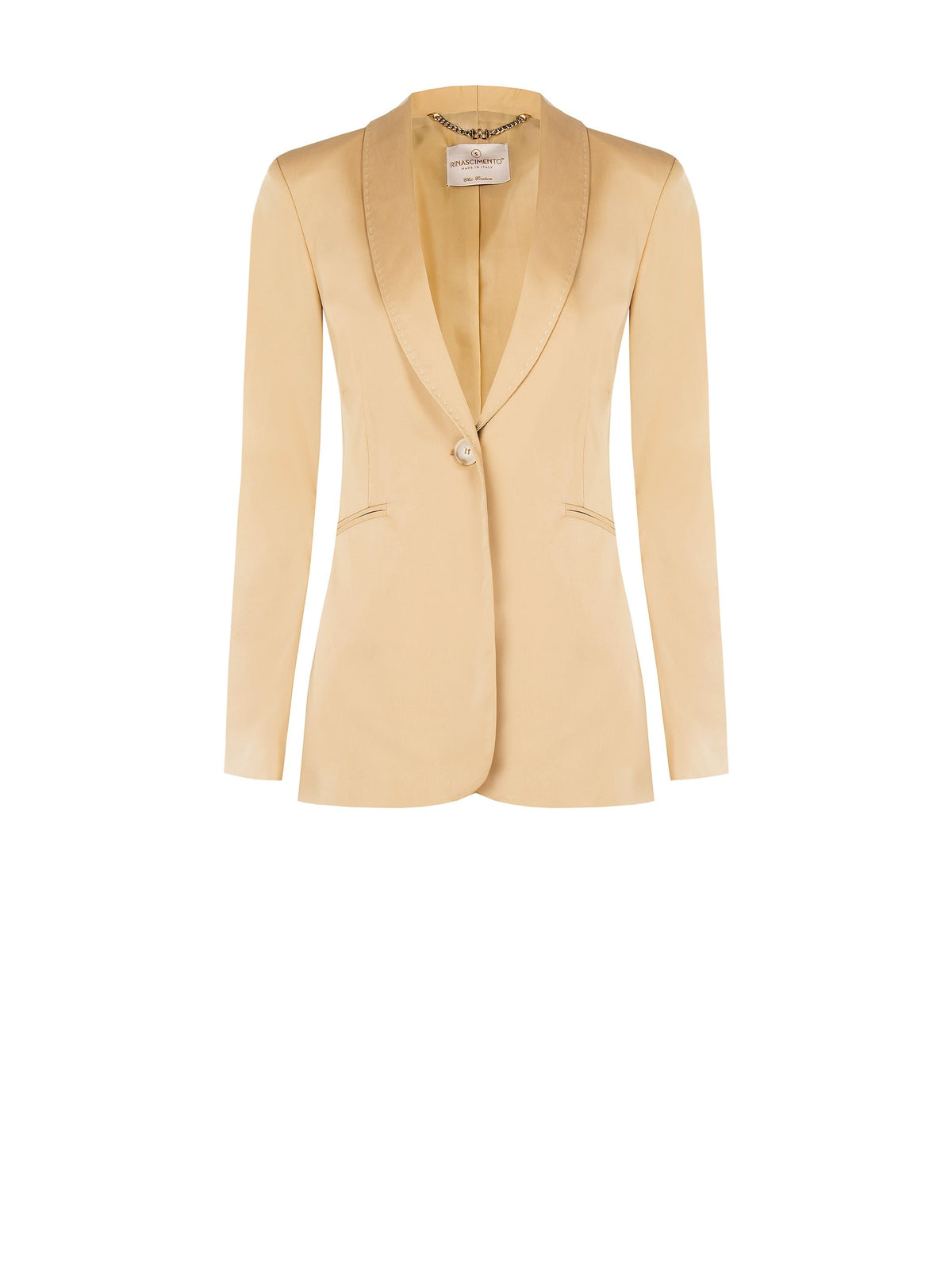 Giacca Beige Scuro in Cotone con Impunture a Contrasto