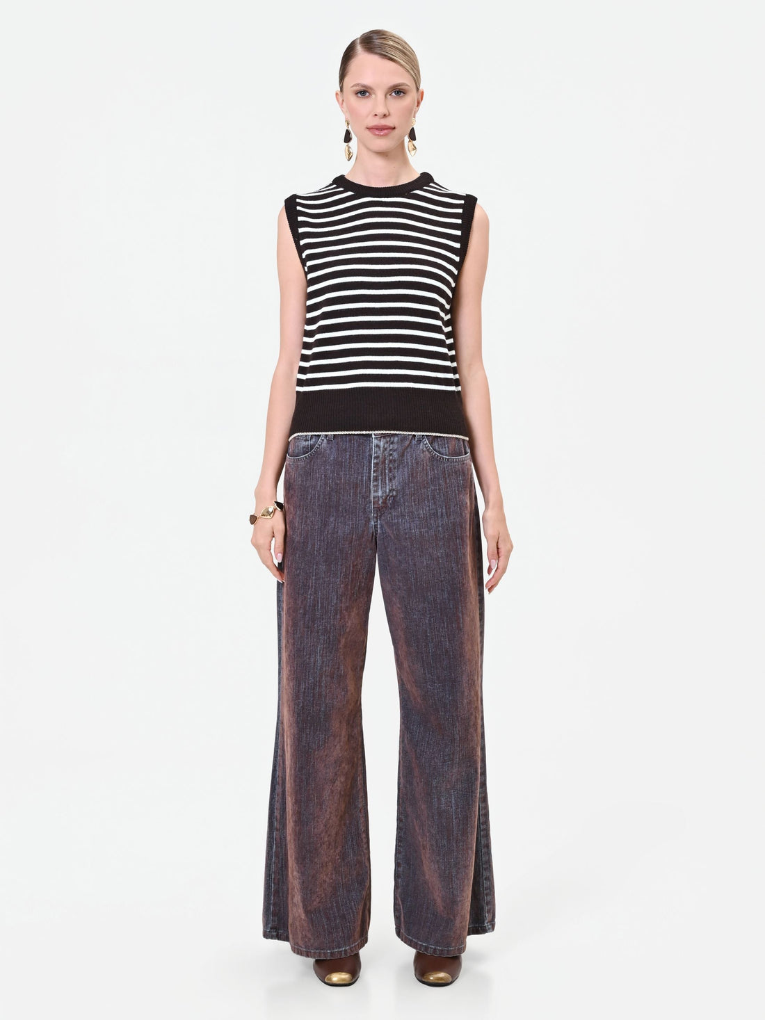 Top in maglia a righe marrone