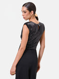 Top smanicato nero in paillettes
