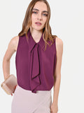 Top smanicato bordeaux con rouche verticale