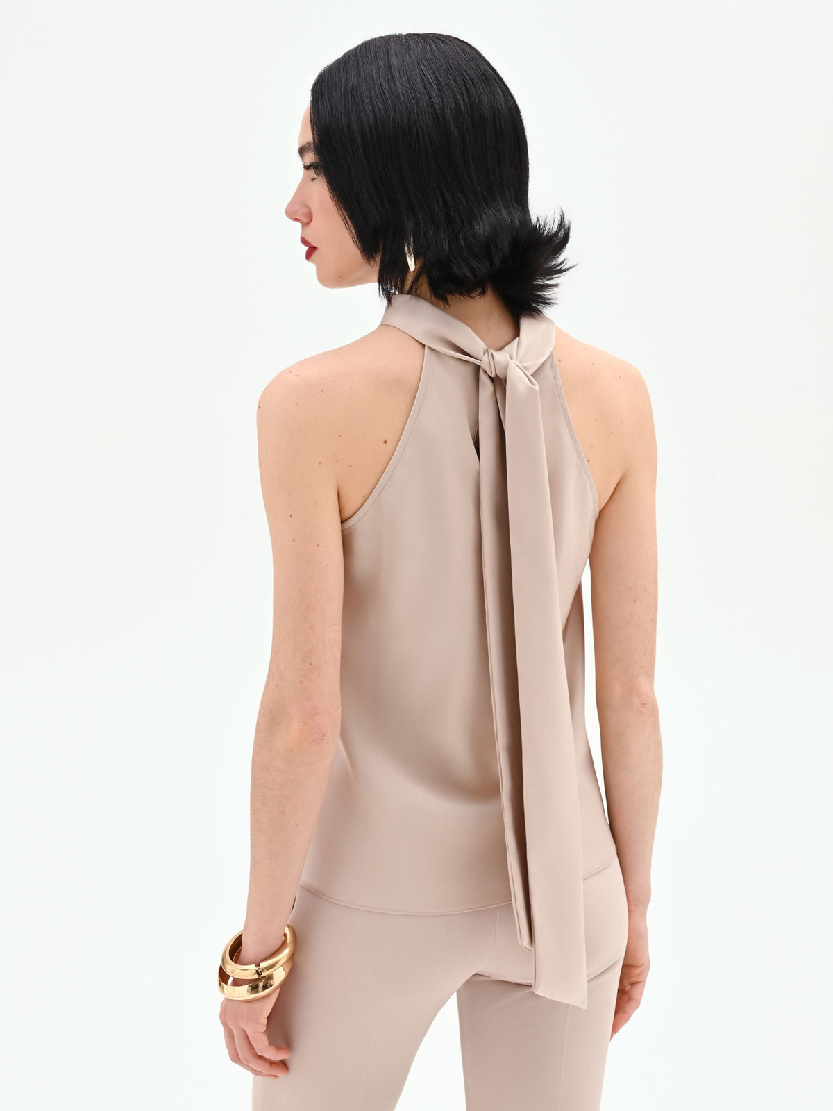 Top smanicato tortora