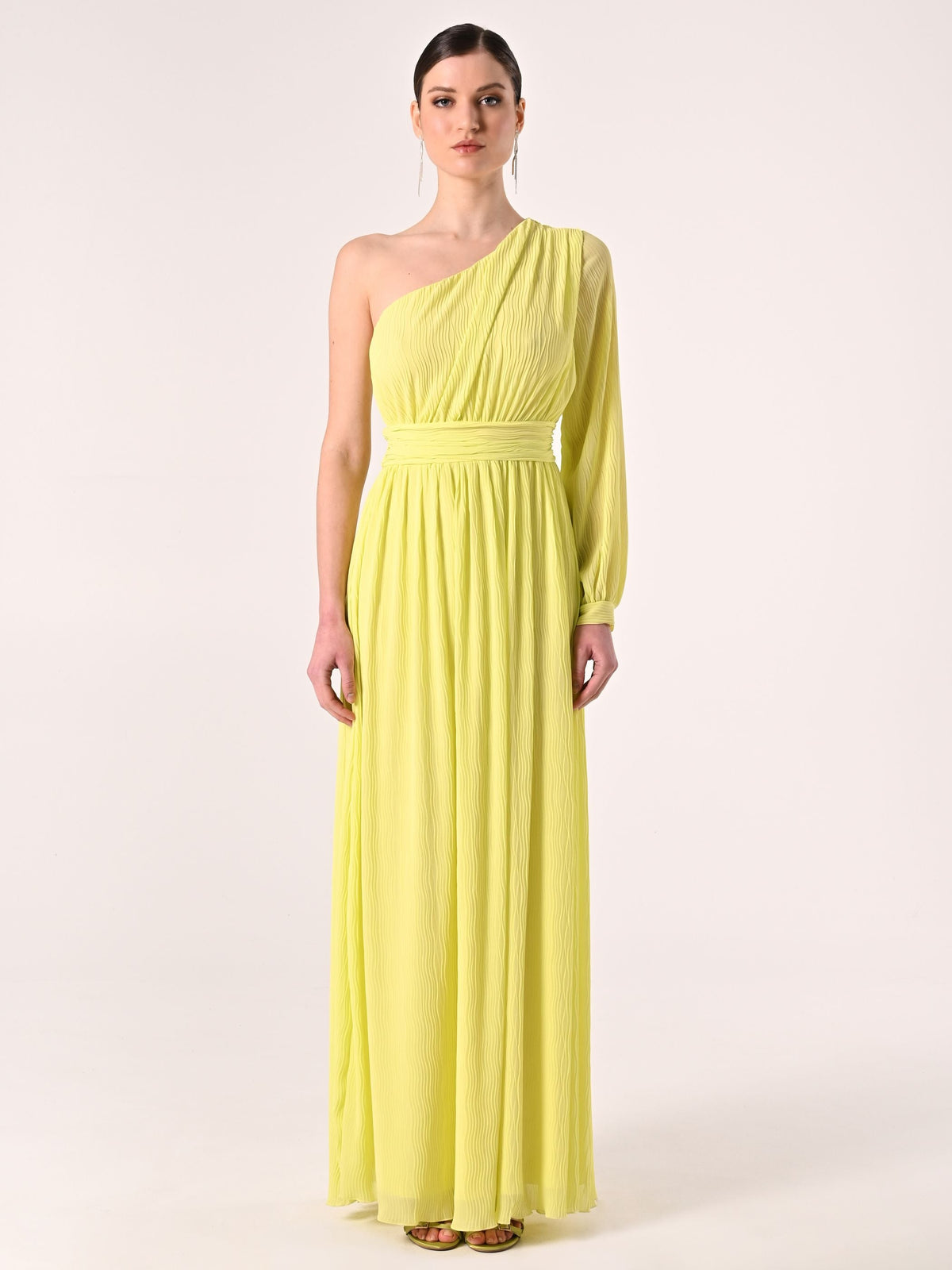 Abito Lungo Monospalla Giallo Lime