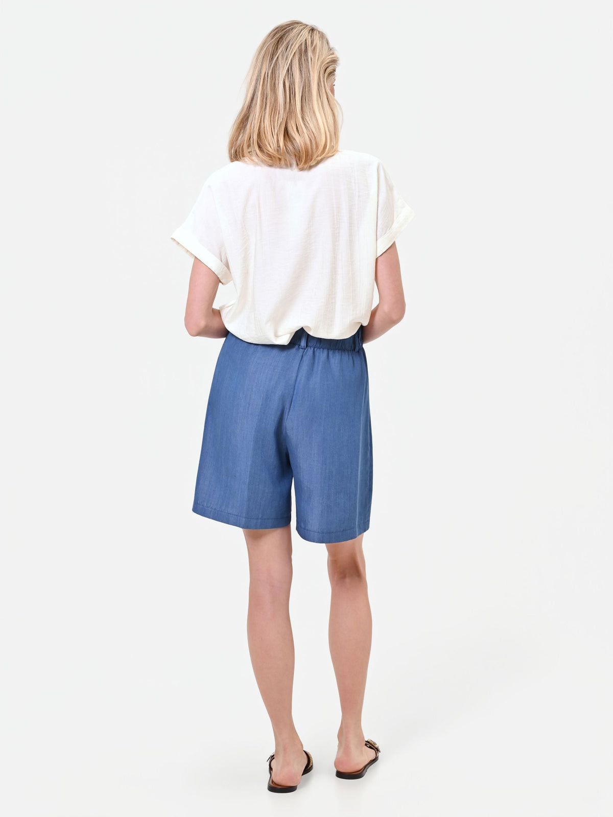 Pantalone bermuda blu in lyocell