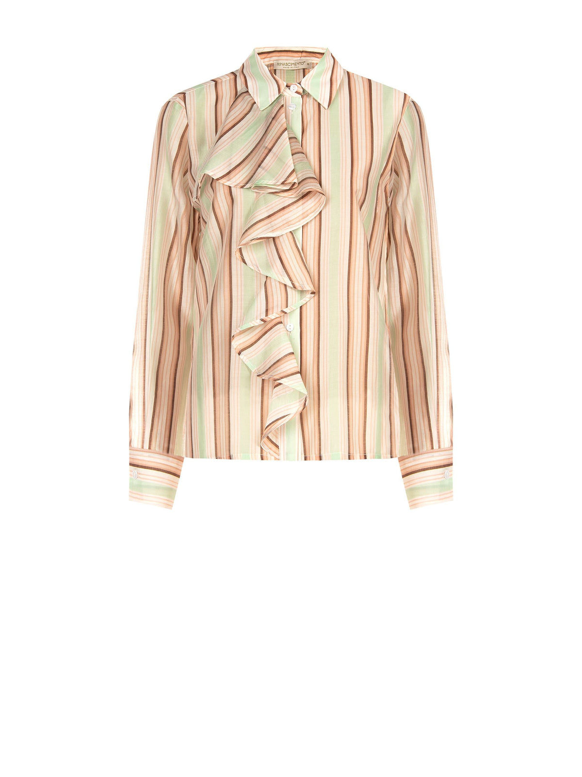 Camicia rosa a righe con rouche