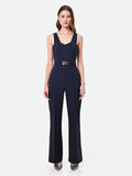 Tuta elegante blu navy con pantalone a gamba ampia