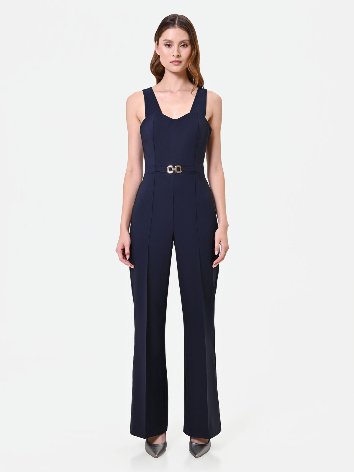 Tuta elegante blu navy con pantalone a gamba ampia