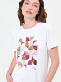 T-shirt panna con stampa grafica laminata