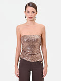 Top paillettes a fascia bronzo con drappeggio