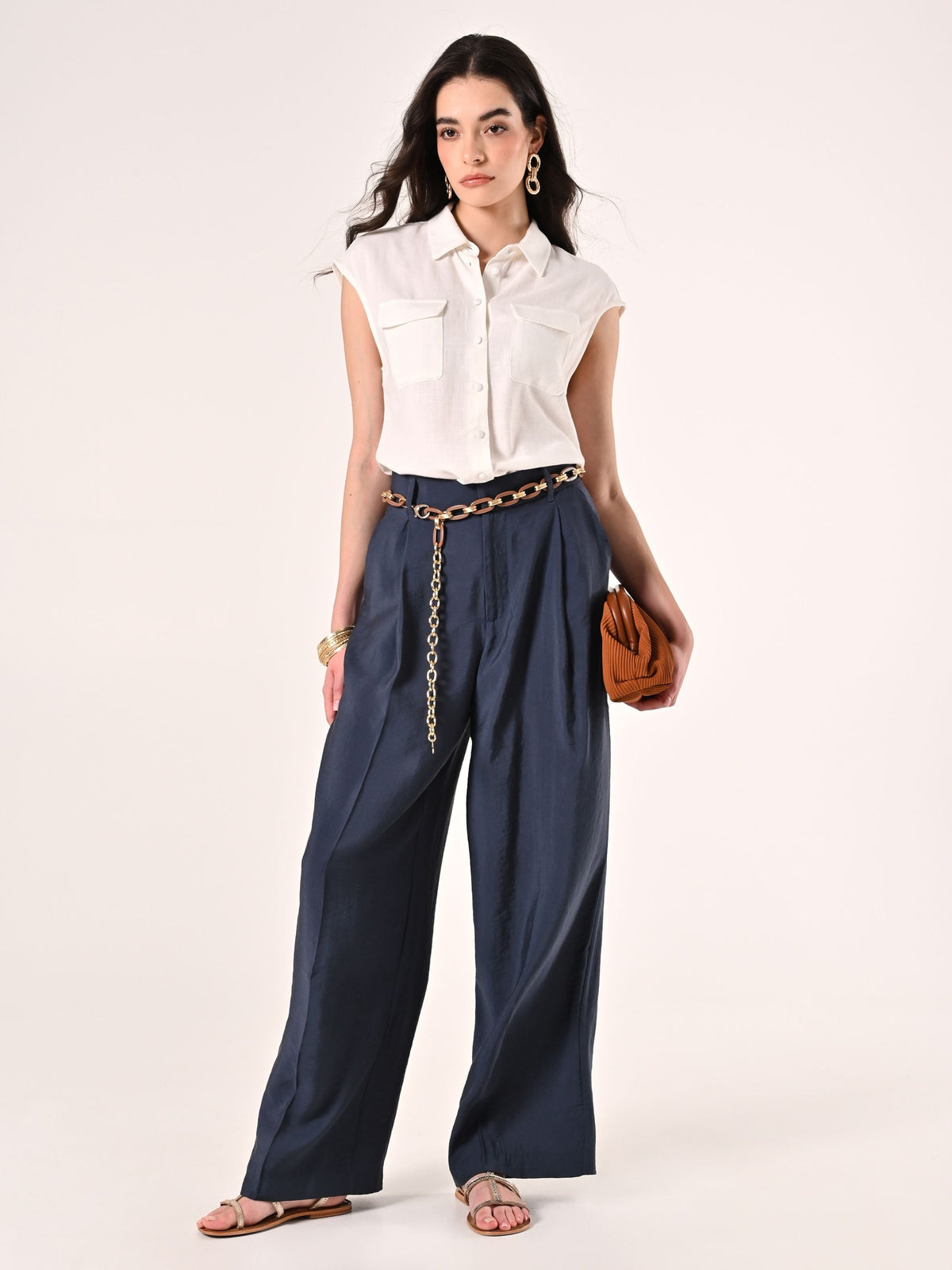 Pantaloni Ampi in Misto Modal Blu
