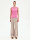 Top rosa in maglia a costine con inserto a righe