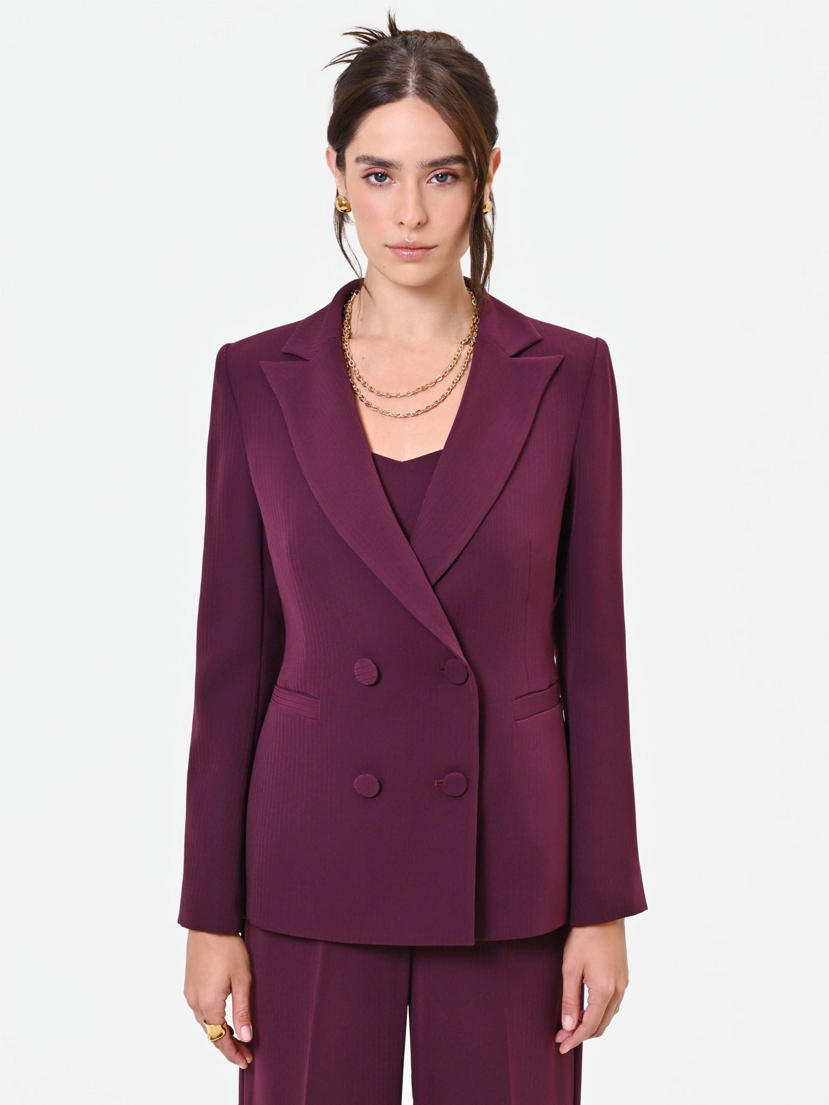 Giacca Studio doppiopetto gessata bordeaux rosso in crepe