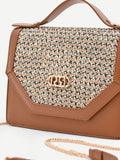 Borsa pochette cuoio con inserto intrecciato