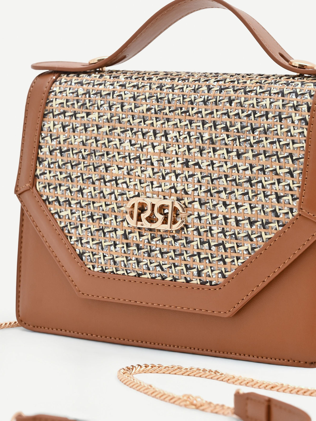 Borsa pochette cuoio con inserto intrecciato