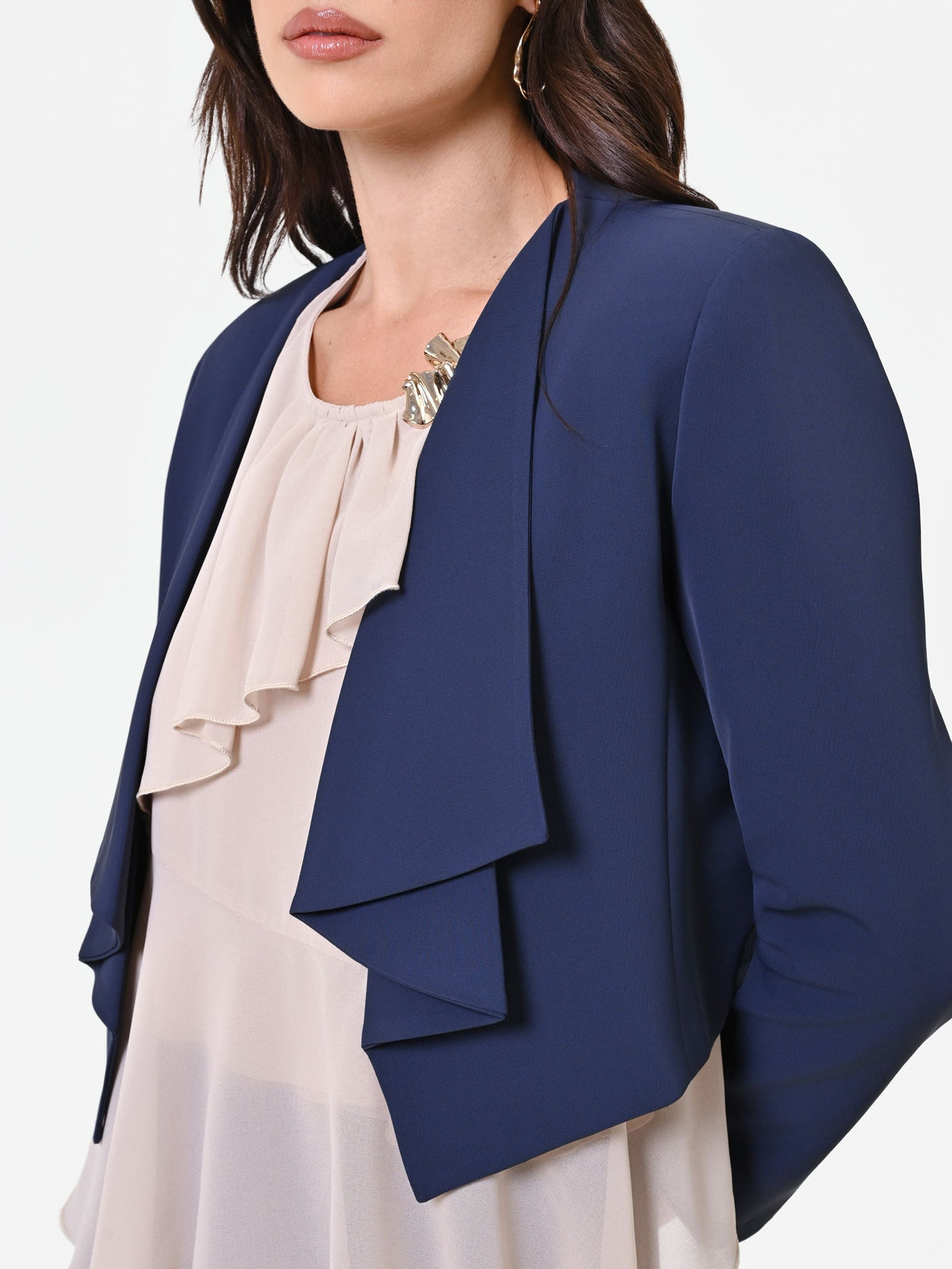 Giacca corta blu navy con revers a cascata