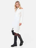Abito midi in maglia di viscosa bianco panna con cut out