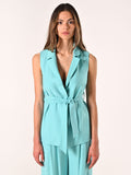 Gilet Verde Acqua con Cintura in Misto Viscosa effetto Crinkle