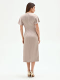 Abito in raso tortora beige con nodo laterale