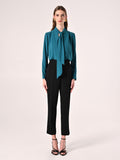 Blusa con Fiocco e Pinces Verde Reale