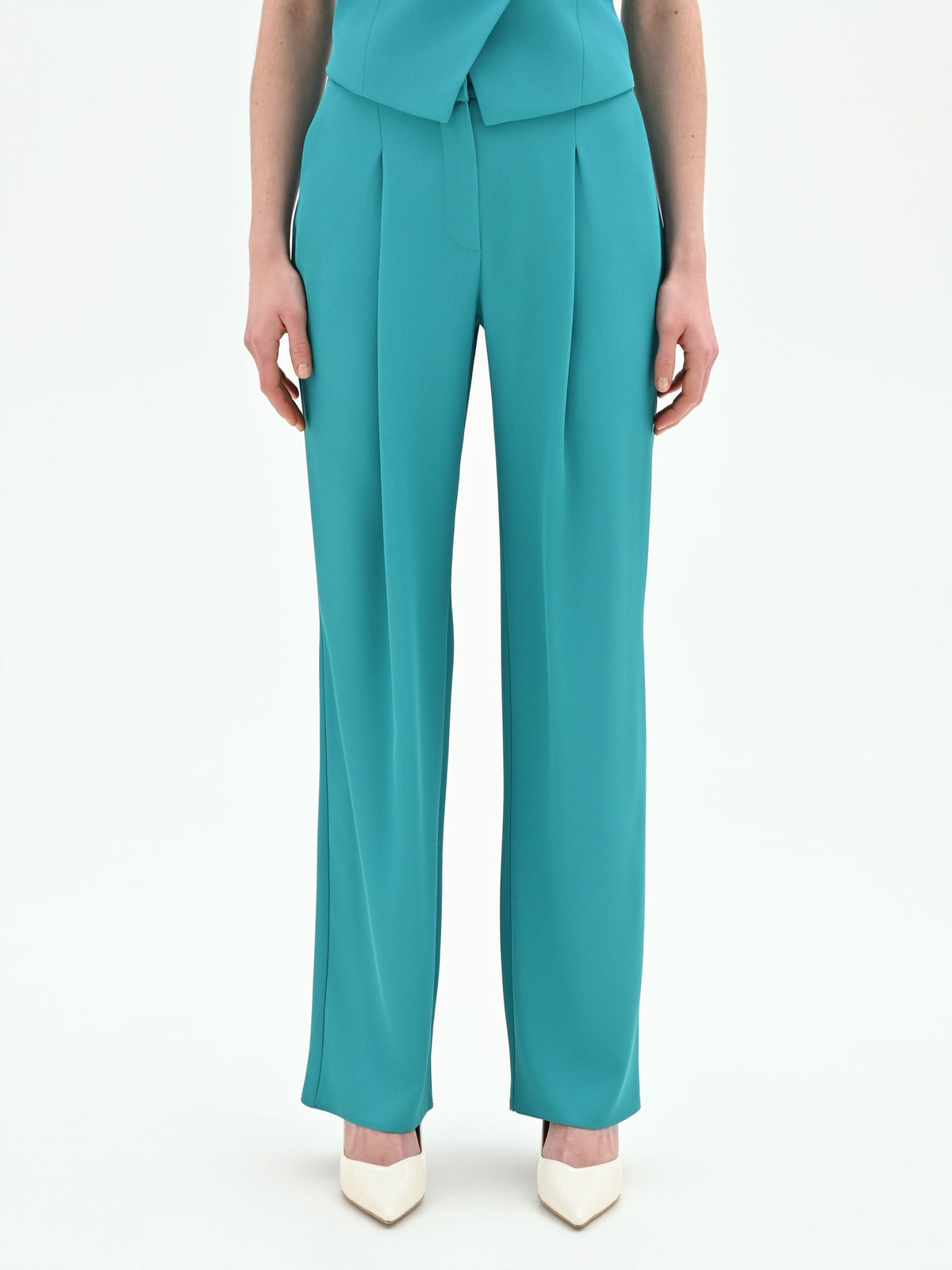 Pantalone Studio con pinces in cadi verde smeraldo