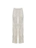 Pantalone in lino panna a palazzo con fantasia a righe