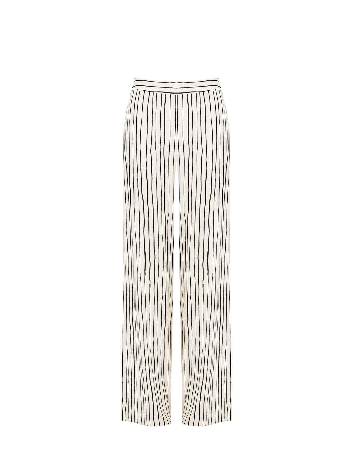 Pantalone in lino panna a palazzo con fantasia a righe