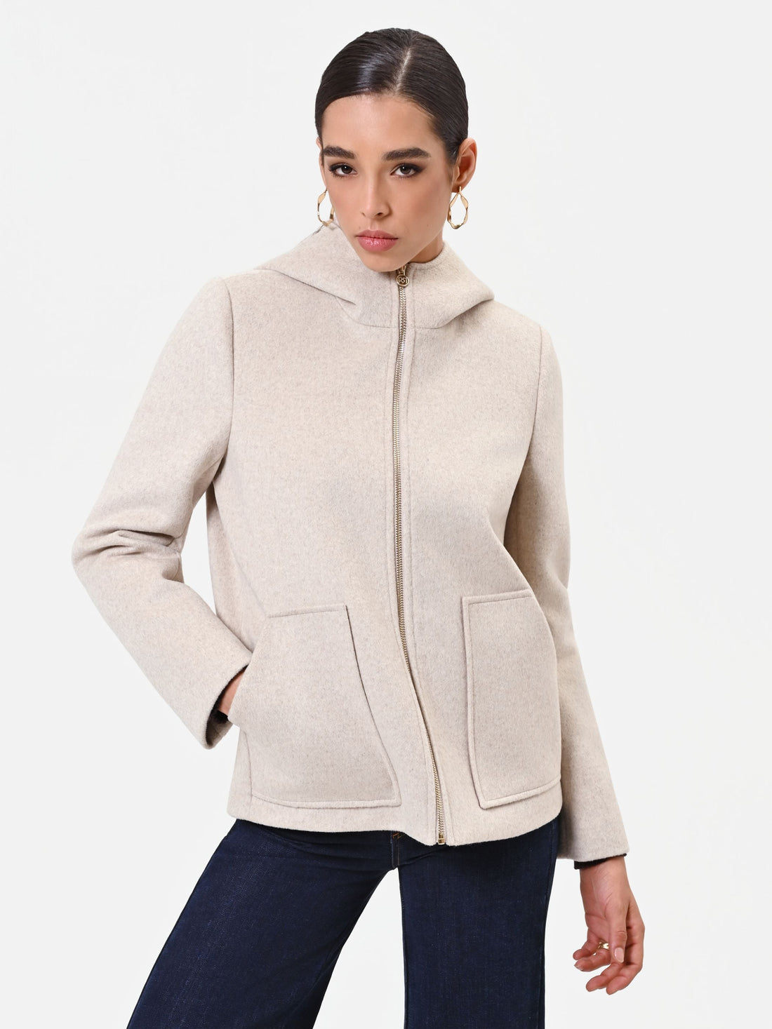Giacca tortora beige con cappuccio