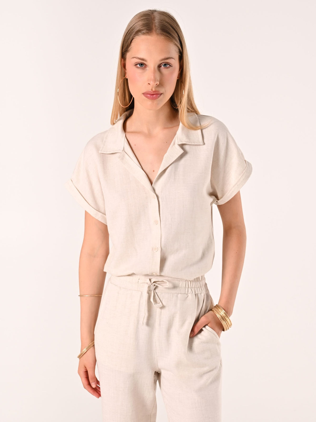 Camicia Boxy Beige in Lino Cotone