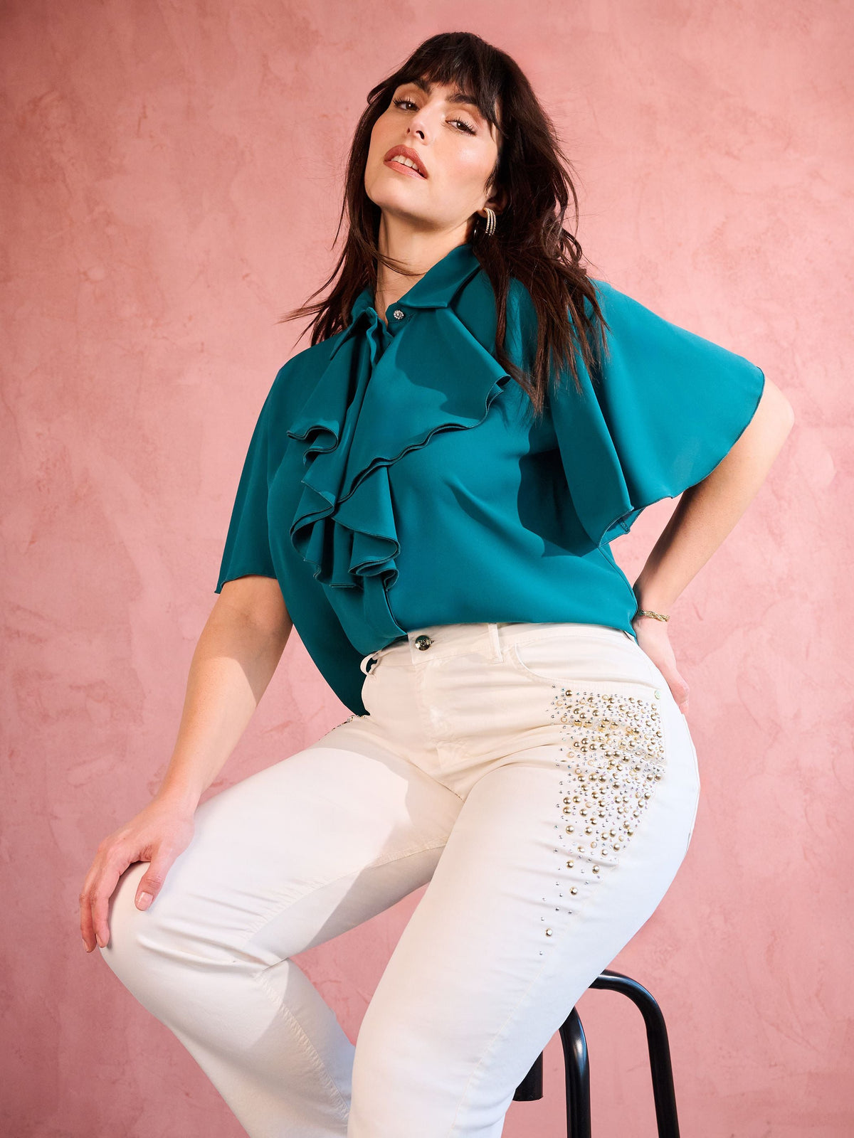 Jeans Curvy Bianchi con Borchi e Strass