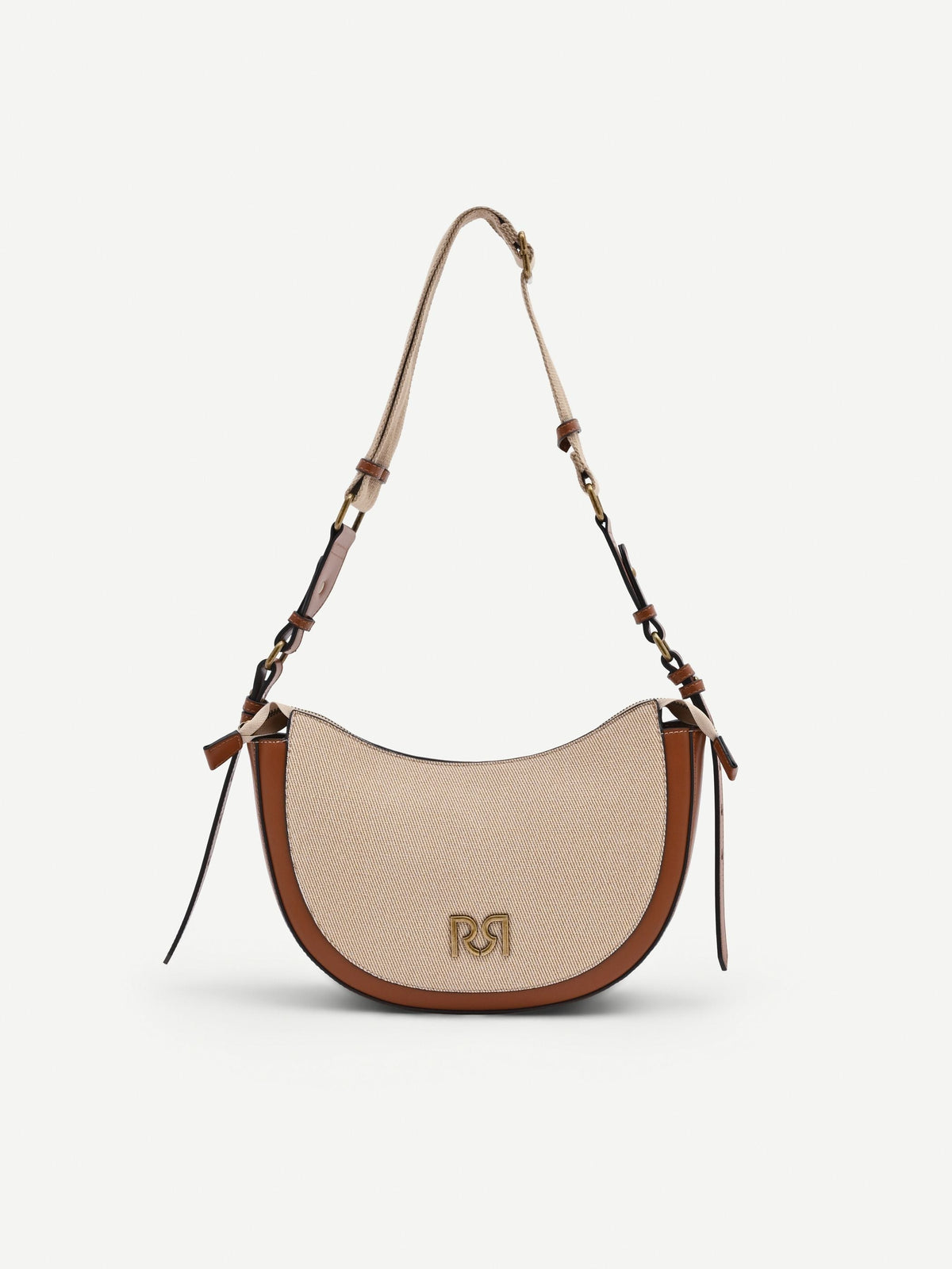 Borsa a tracolla beige con logo
