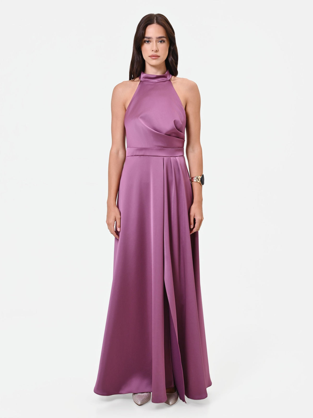 Abito Lungo Rosa Antico con scollo Halter
