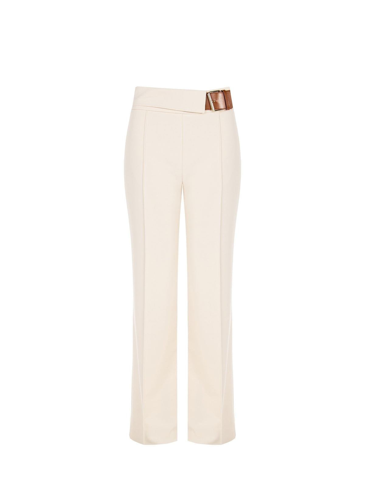 Pantaloni con Fibbia in Scuba Mano Crepe Beige
